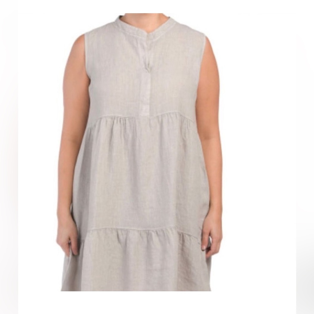 Bellambra Linen Maxi Tiered Dress Oversized Flowy Sleeveless Beige Women's M